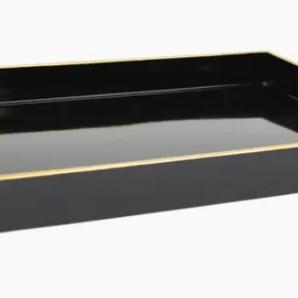 4 - Sleek Black and Gold Vanity Tray with Elegant Accents